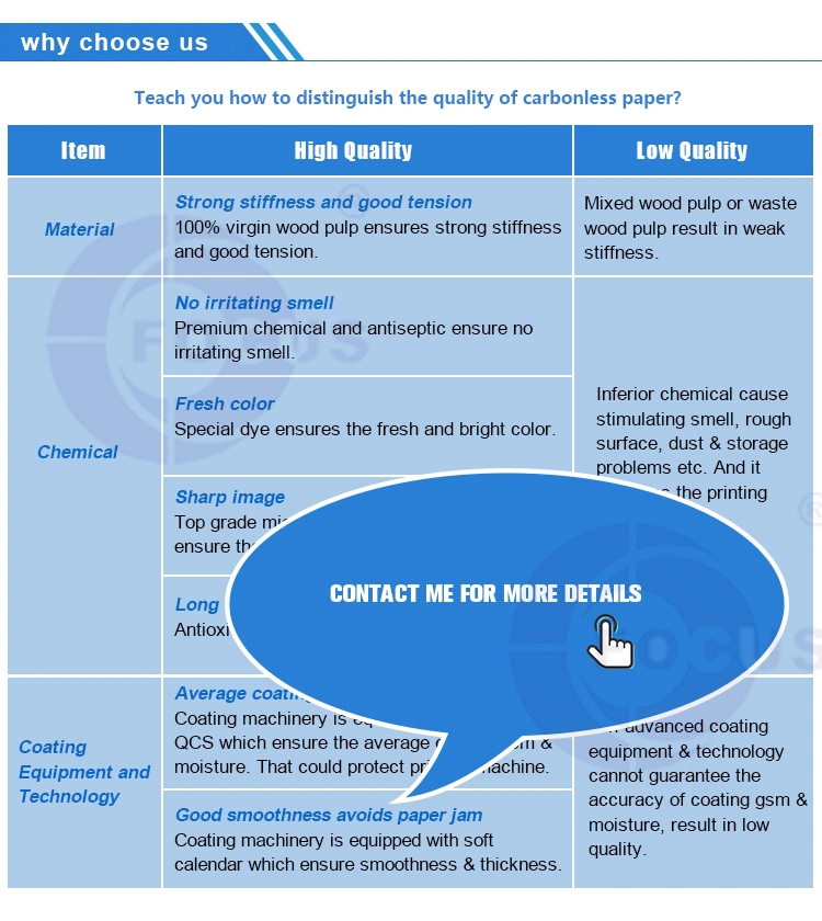 کاغذ بدون کربن NCR با نام تجاری فوکوس آبی / کاغذ بدون کربن تصویربرداری مشکی 4